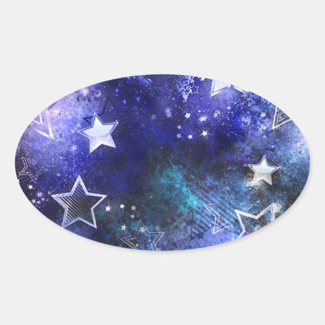 Adesivo Oval Fundo de Espaço com Estrelas (Frente)