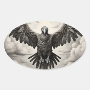 Adesivo Oval fundo de nuvem de urubu voador