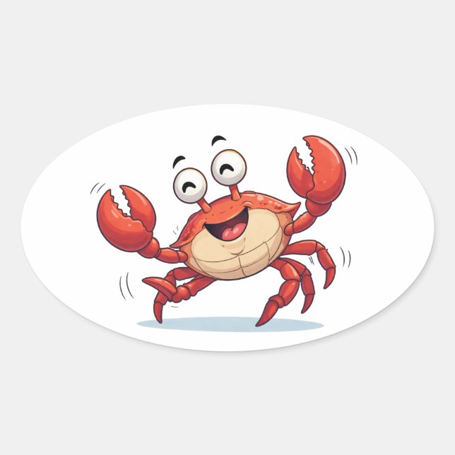 Adesivo Oval Funny Dancing Crab Cartoon Art Sticker (Frente)
