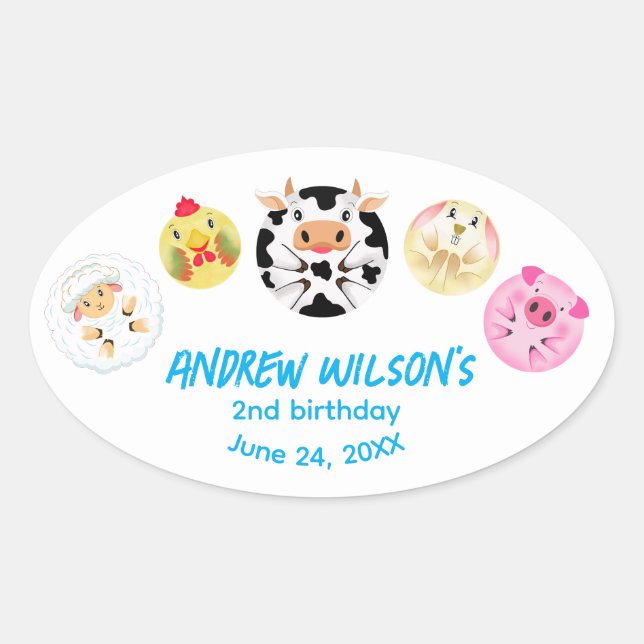 Adesivo Oval Funny Party Animals Playing Balls Rustic Farm  (Frente)