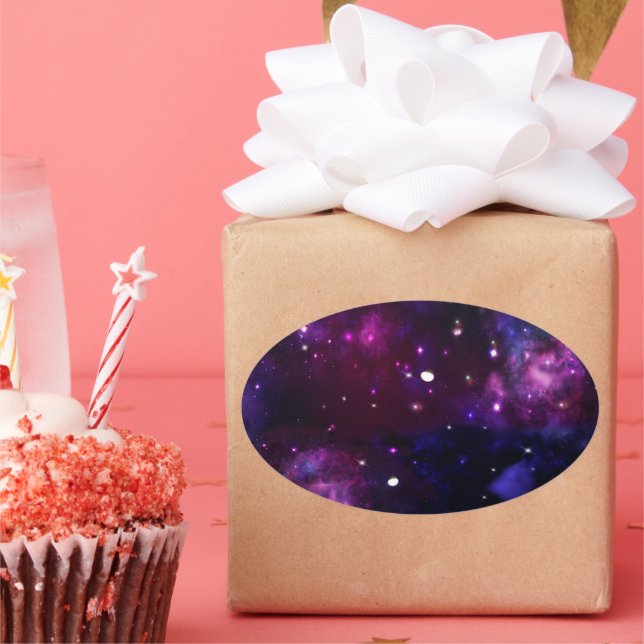 Adesivo Oval Galáxia Azul-Roxo da Meia-Noite (Festa)