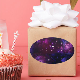 Adesivo Oval Galáxia roxa azul da meia-noite