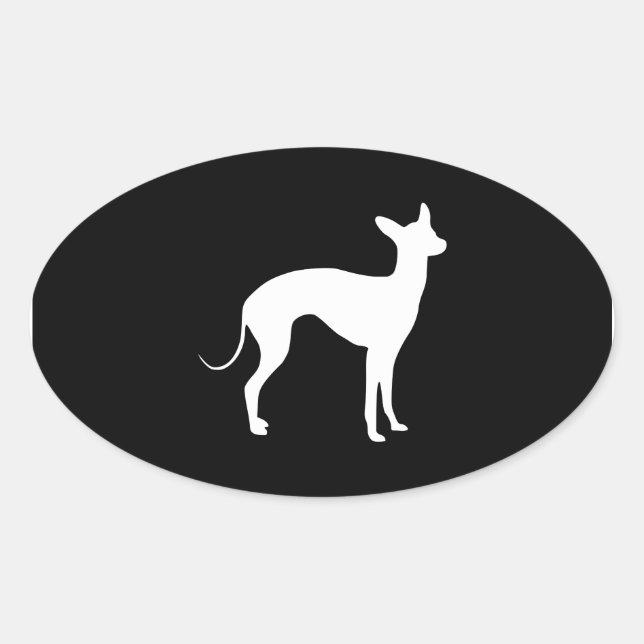 Adesivo Oval Galgo Italiano Branco sobre Preto (Frente)