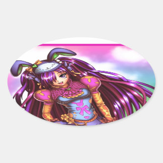 Adesivo Oval Garota japonesa de animação