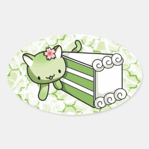Adesivo Oval Gatinho de Matcha do Gateau