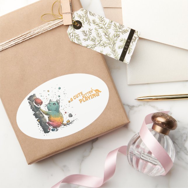 Adesivo Oval Gatito Travieso (Presentear)