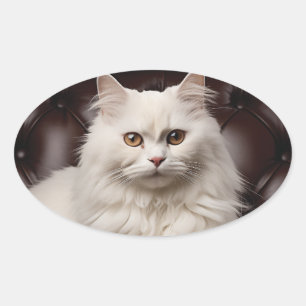 Adesivo Oval Gato branco majestoso