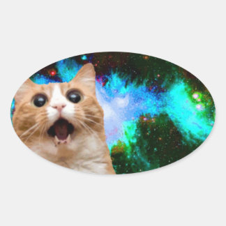 ADESIVO OVAL GATO DE ESPAÇO GALÁXICO