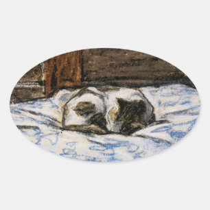 Adesivo Oval Gato que dorme em uma cama
