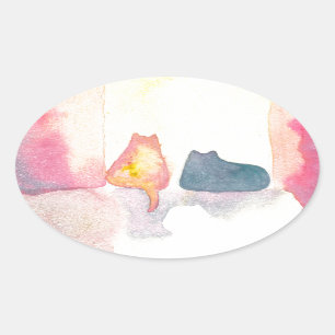 Adesivo Oval Gatos coloridos em um sofá ensolarado