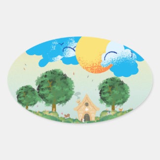 Adesivo Oval Gatos Do Dia Do Sol Em Play Cottage Trechage Pau O