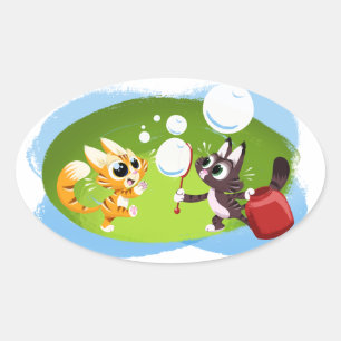 Adesivo Oval GATOS SOPRANDO BOLHAS por Jeff Willis