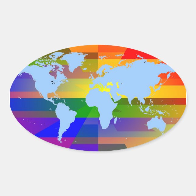 Adesivo Oval "Gay I Am" Palavras-paletas do mapa mundial (Frente)