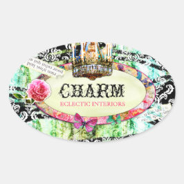 Adesivo Oval GC | Shabby Vintage Charm - Black Damask