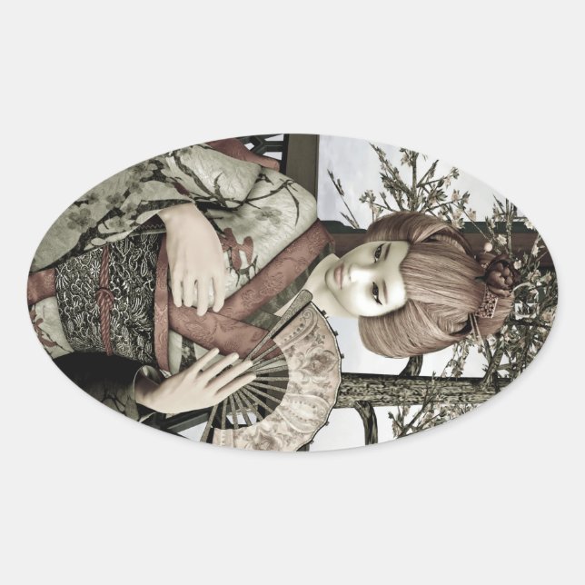 Adesivo Oval Geisha Vintage (Frente)