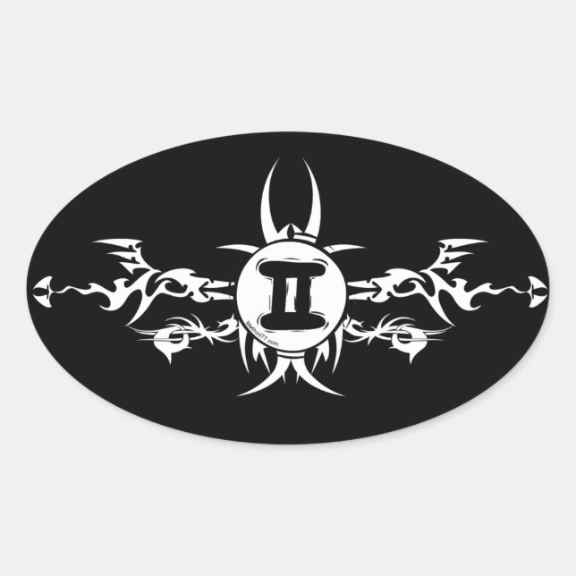 Adesivo Oval Gemini - Vinhetas Escuras Tribais (Frente)