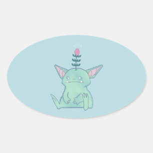 Adesivo Oval Gerald o Goblin Cria Fantasia Mal-Humorada Fofa