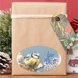 Adesivo Oval Geschenkaufkleber - Blaumeise - Aquarell