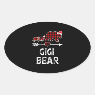 Adesivo Oval Gigi Bear Christmas Pajama Red Xadrez Buffalo