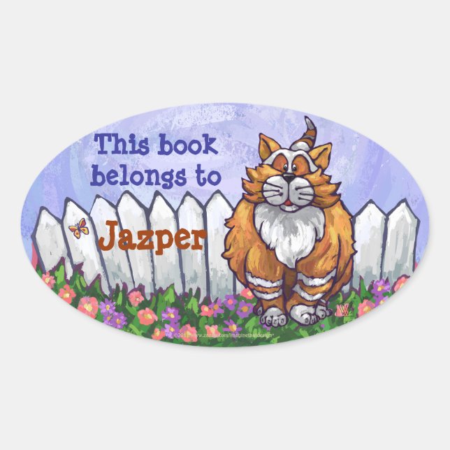 Adesivo Oval Ginger Cat Library Bookplate (Frente)
