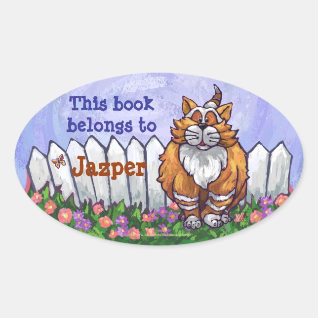 Adesivo Oval Ginger Cat Library Bookplate (Frente)