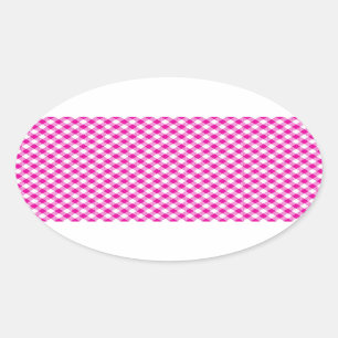 Adesivo Oval Gingham Rosa e Flores Vinheta Oval Fundo