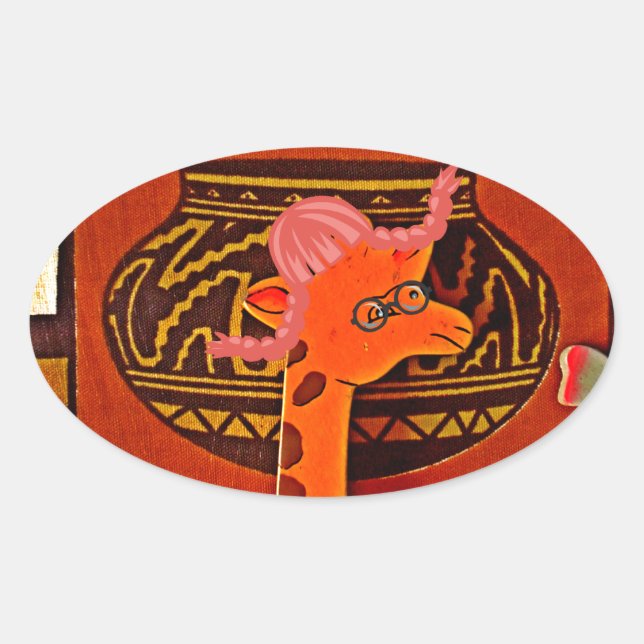 Adesivo Oval Giraffe Hat Art Impressão (Frente)