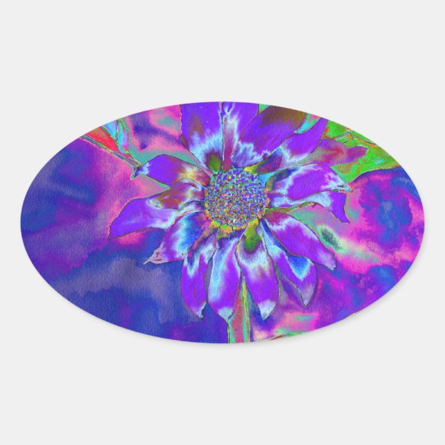 Adesivo Oval girassol azul-abstrato | retro funky (Frente)