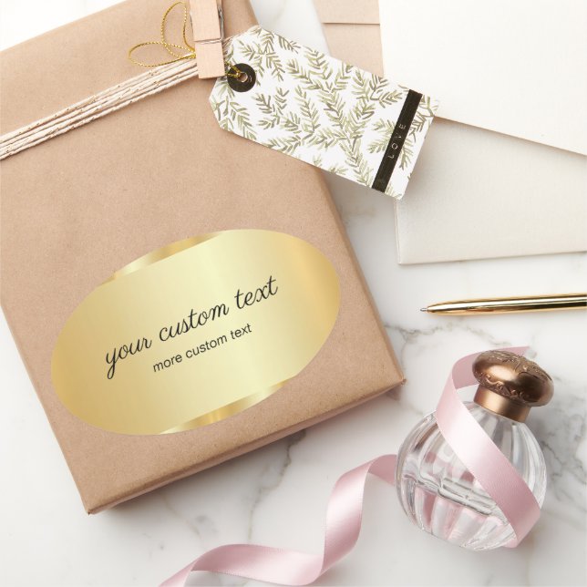 Adesivo Oval Glamour Template Gold Calligraphy Your Custom Text (Presentear)