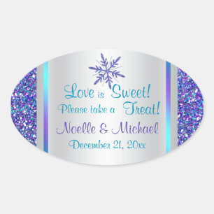 Adesivo Oval Glitter de Prata Roxo OLHA Pau Flocos de Neve