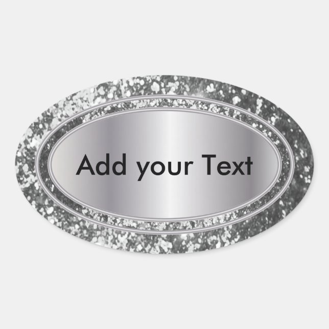 Adesivo Oval Glittery Glam Silver Sparkles (Frente)