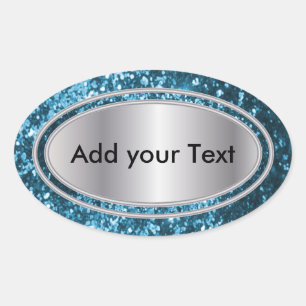 Adesivo Oval Glittery Glam Teal Sparkles
