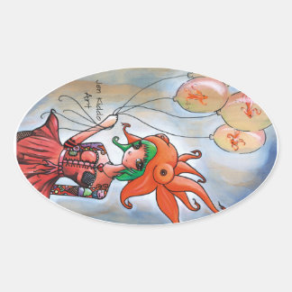 Adesivo Oval Goldfish Girl Sticker