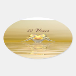 Adesivo Oval Golfinhos e Coração do Aniversário do ouro