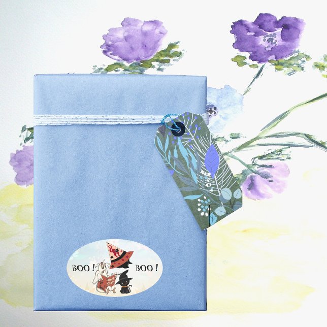 Adesivo Oval Gota Negra Gata Negra Gata de Bruxo Ghost Story Bo (Boo Crew Black Cat Witch Hat Ghost Story Book Cute Oval Sticker)