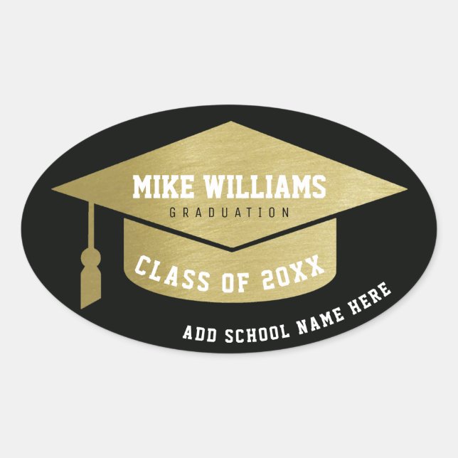 Adesivo Oval grad / graduate / graduation faux gold / black (Frente)