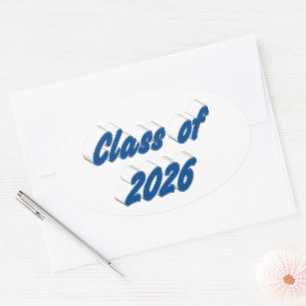 Adesivo Oval Graduação da turma de 2026 com tipografia azul