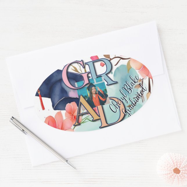 Adesivo Oval Graduação de Imagem de Aquarela (Envelope)