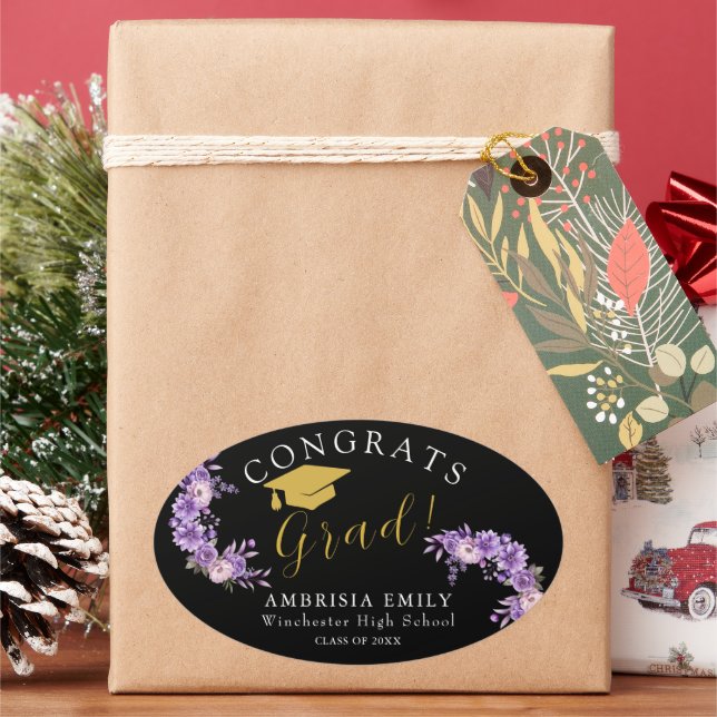 Adesivo Oval Graduação Floral Personalizada para Na moda (Feriado)