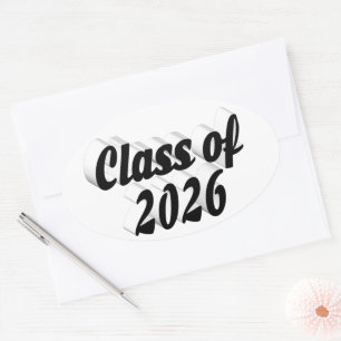 Adesivo Oval Graduação turma de 2026 texto preto