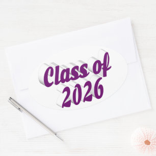 Adesivo Oval Graduação turma de 2026 texto roxo
