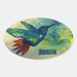 Adesivo Oval Grande ideal! Pintura da aguarela do colibri