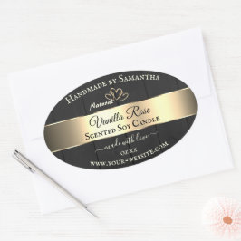 Adesivo Oval Grãos Dourados de Decor de Mão Negra Rotulagens de