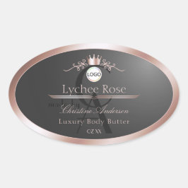 Adesivo Oval Gray Product Label Rose Gold Frame Logo Monogram