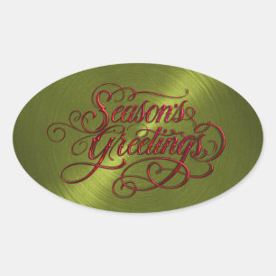 Adesivo Oval Green Sheen Season's Greeting Sticker