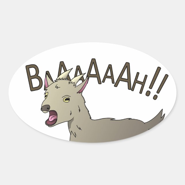 Adesivo Oval Gritando Designs de macarrão com porta de cabra (Frente)