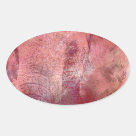 Adesivo Oval Grunge de Elefante Rosa