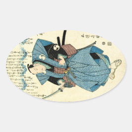Adesivo Oval guerreiro ukiyo-e samurai, legal japanês