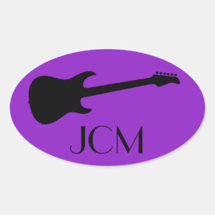 Adesivo Oval Guitarra Elétrica Monogram Modern Black em Roxo