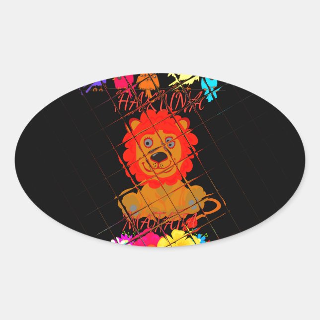 Adesivo Oval Hakuna Matata, fofo bebê design (Frente)